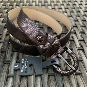 KENNETH COLE REACTION Metallic Snakeskin Print Pewter Belt